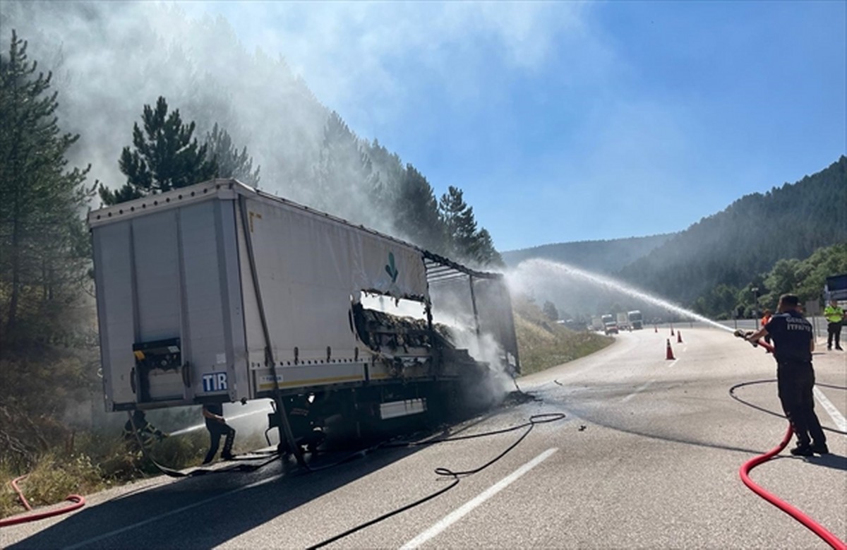 Bolu’da seyir halindeki tırda başlayıp yol kenarındaki ağaçlara sıçrayan yangın söndürüldü