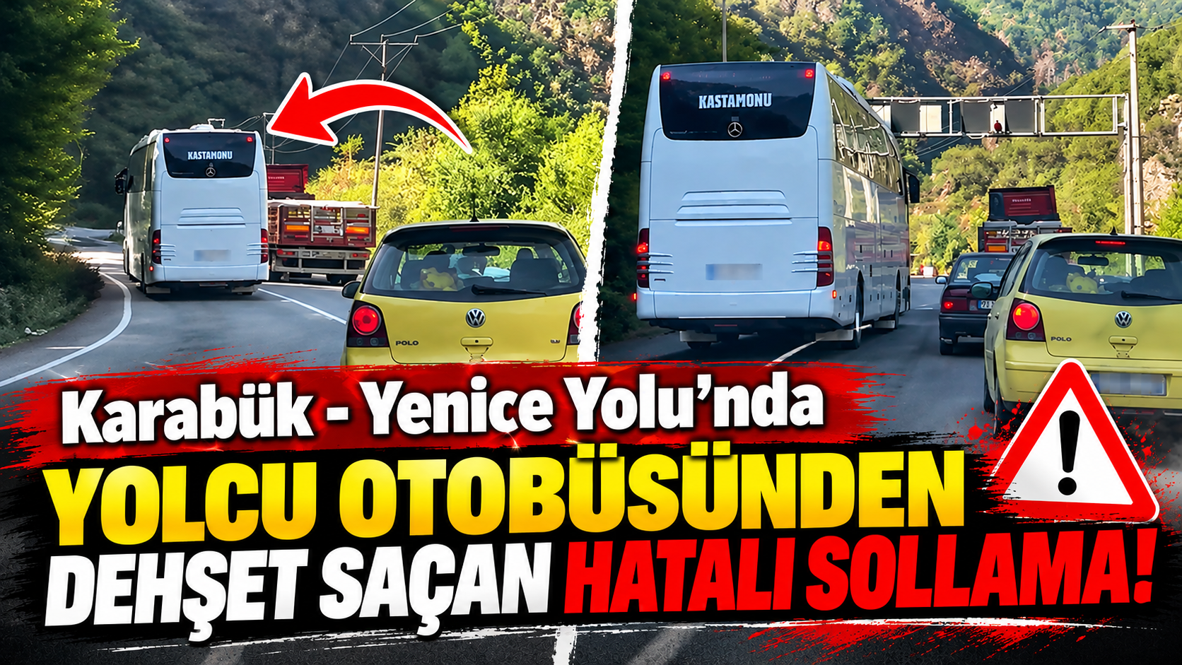 Karabük – Yenice Yolu’nda Yolcu Otobüsünden Dehşet Saçan Hatalı Sollama!