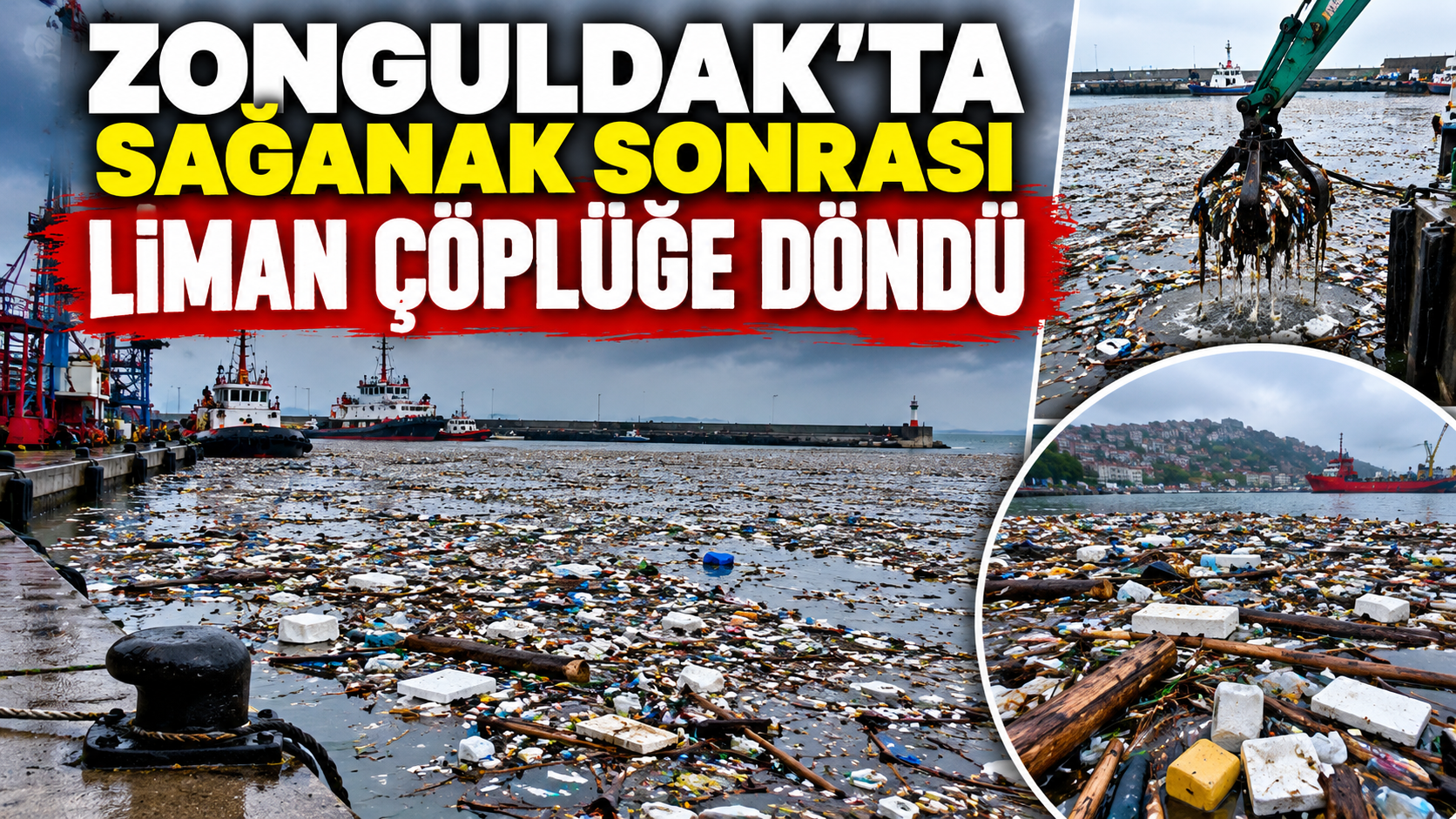 Zonguldak’ta Sağanak Sonrası Liman Çöplüğe Döndü: Üzülmez Deresi’nin Taşıdığı Atıklar Suyu Kapladı!