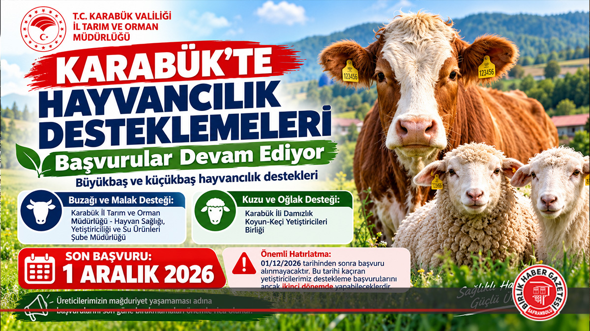 Karabük’te Hayvancılık Desteklemelerinde İlk Dönem Başvuruları Sürüyor: Son Tarih 1 Aralık 2026!